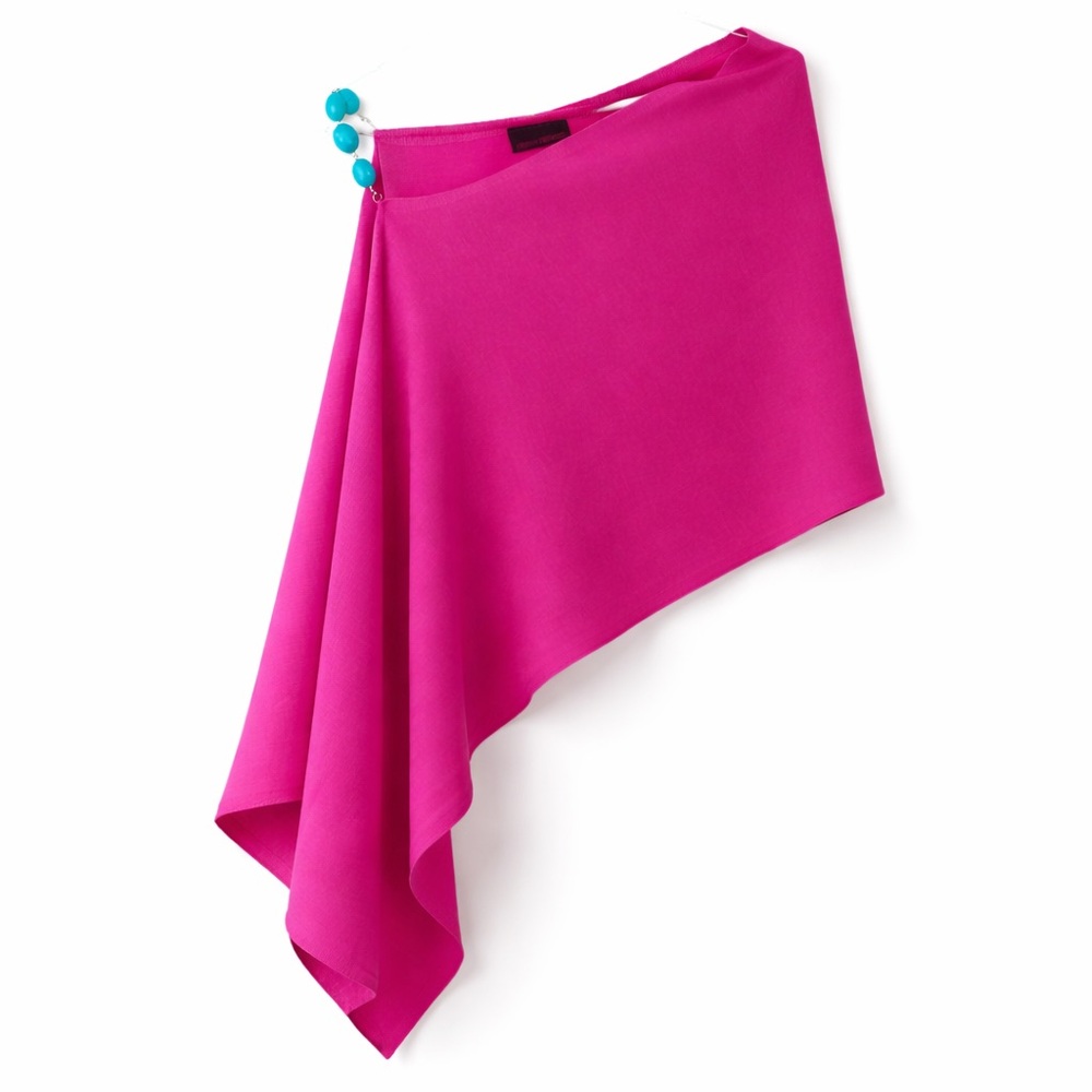 REDfish DESIGNS Hot Pink Asymmetrical Pashmina Wrap w/ Turquoise Bead Detail